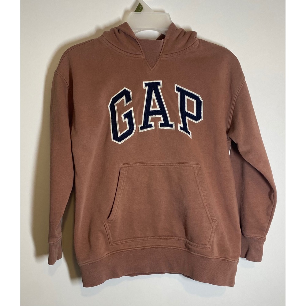 Gap Teen Kids Pullover Hoodie Brown Clay Fleece Arch Logo Sweatshirt Size 10